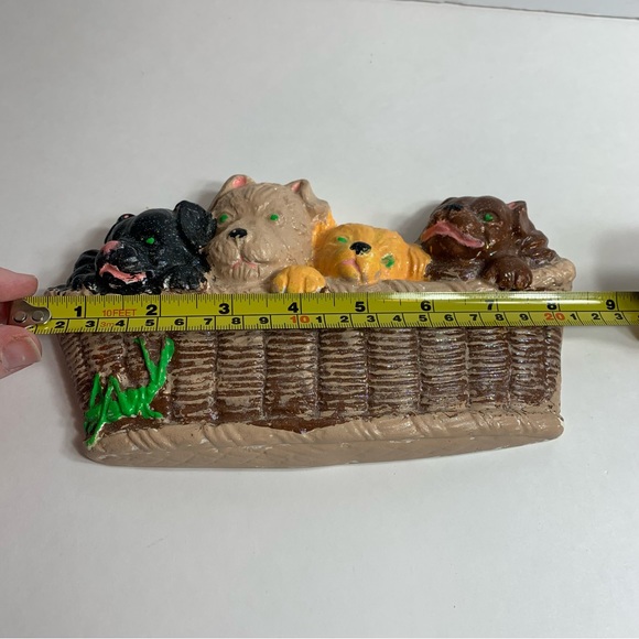 Vintage Chalkware Wall Hanging Puppies In Basket. - Picture 5 of 11